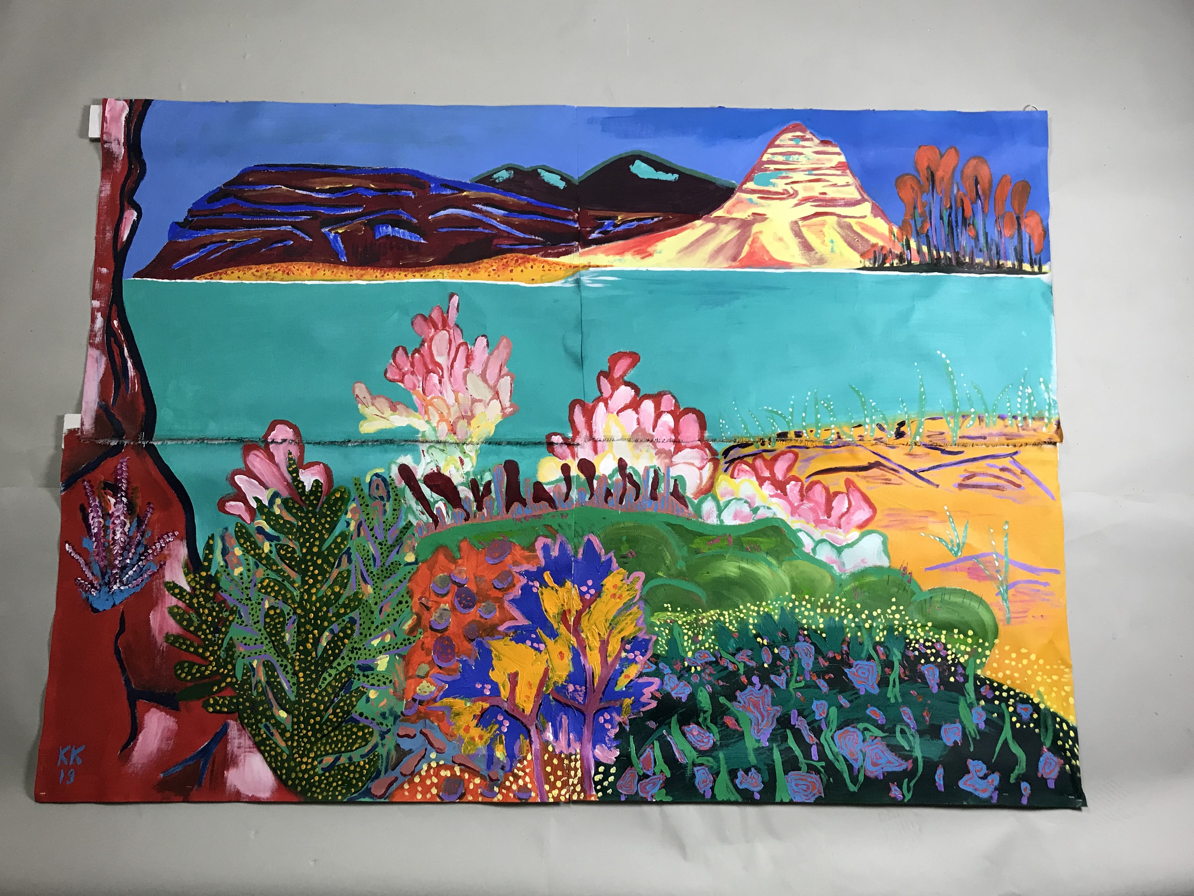 big painting of colorful landscape