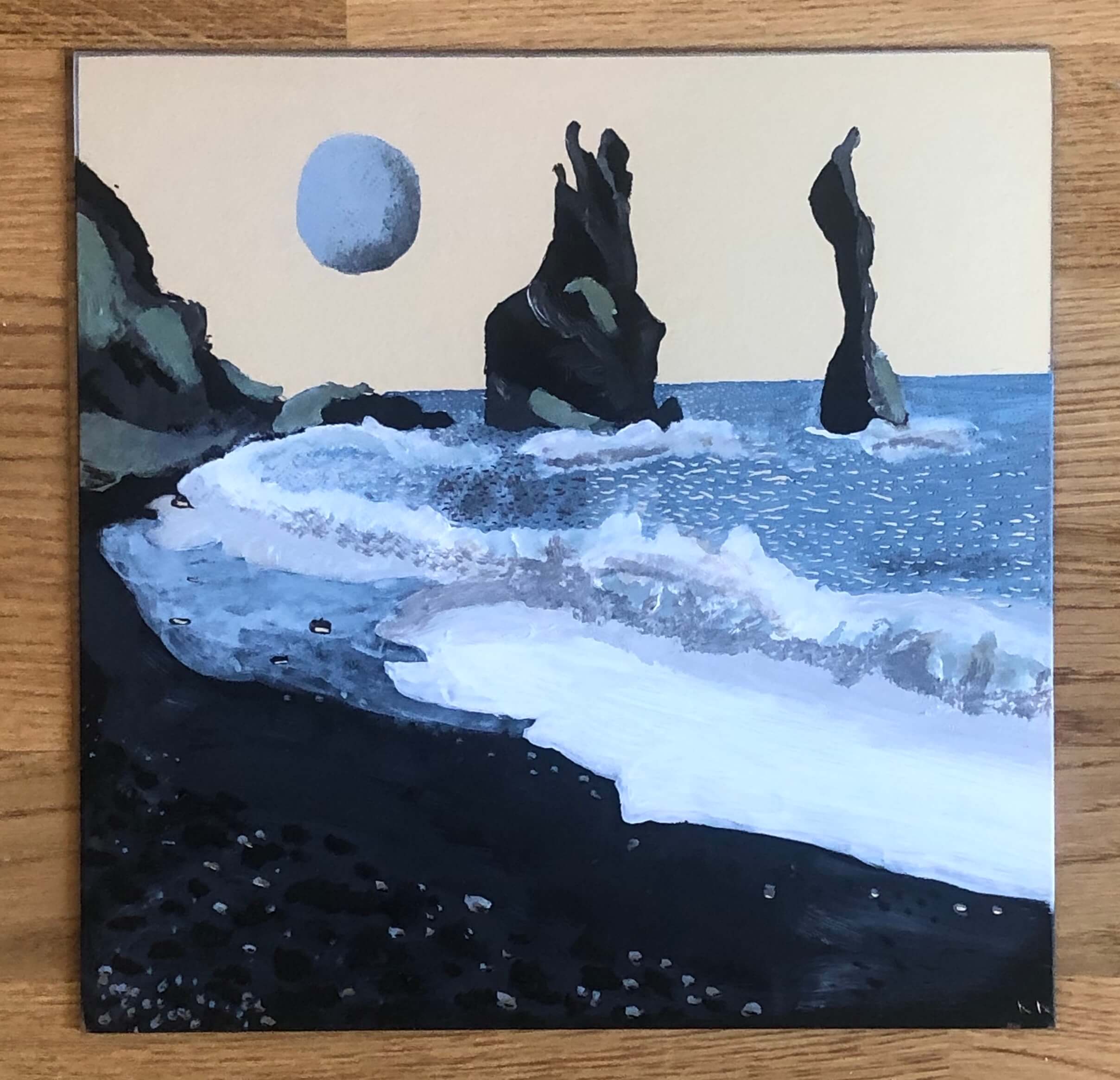 a mirror landscape of the black beach in Iceland